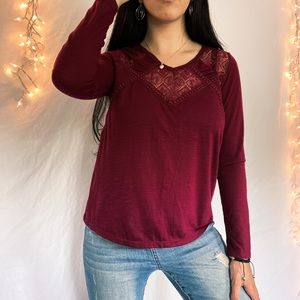 Hint of Mint Maroon Lace Detail Top